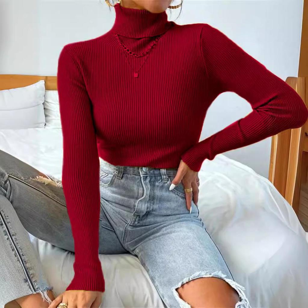 2024 Women's High Neck Knitted Pullover - Europe & America Style