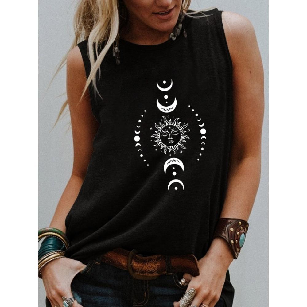 Sun and Moon Pattern Printed Tank Top