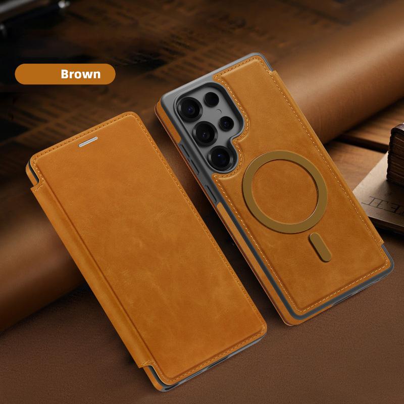 For Magsafe Magnetic 360°Full Protection Flip Holder Wallet Card Slot Phone Case For Samsung S25 Ultra S23 S22 S24 Ultra Plus