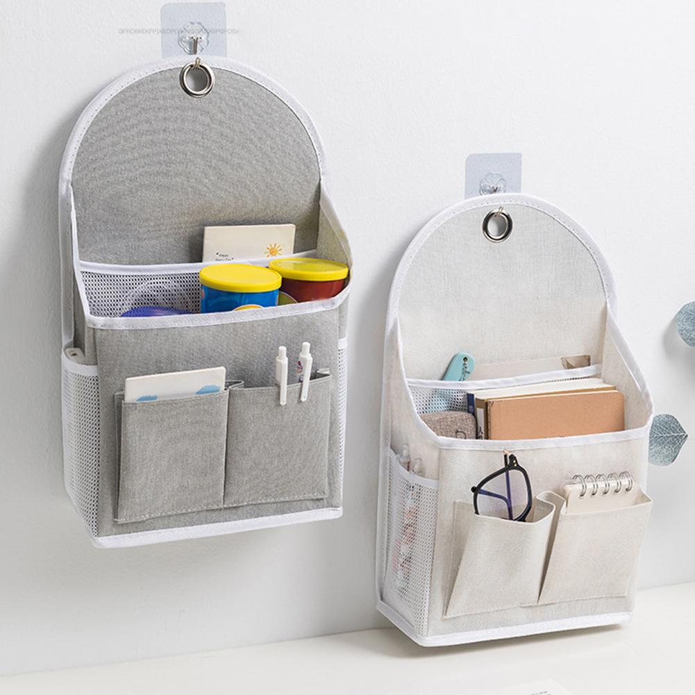 Wall Mounted Fabric Storage Bag for Dormitory Student Organization with Mesh Pockets And Double Pockets Hanging Side Storage