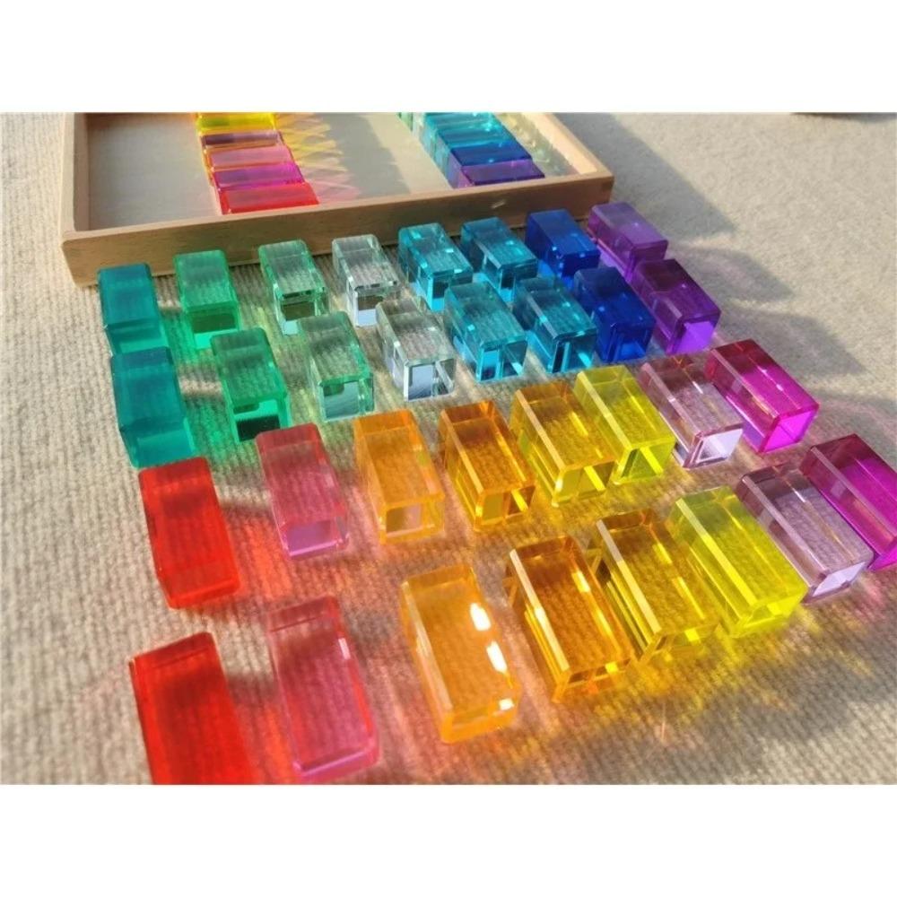 Nový design Montessori hračky prohlédnou duhové Lucite stohovací bloky Akryl Vysoce transparentní pro děti Open Play