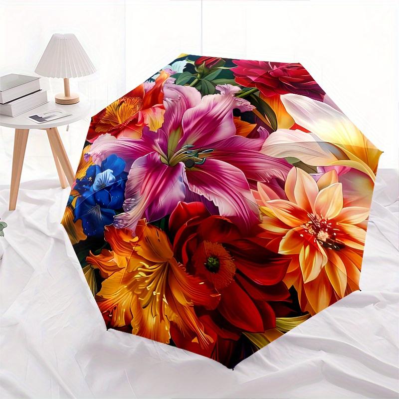 Floral Bouquet Theme 8 Bone Hand Automatic Folding Fashion Umbrella, Compact and Portable Design, A Perfect Gift for Birthday, Christmas or