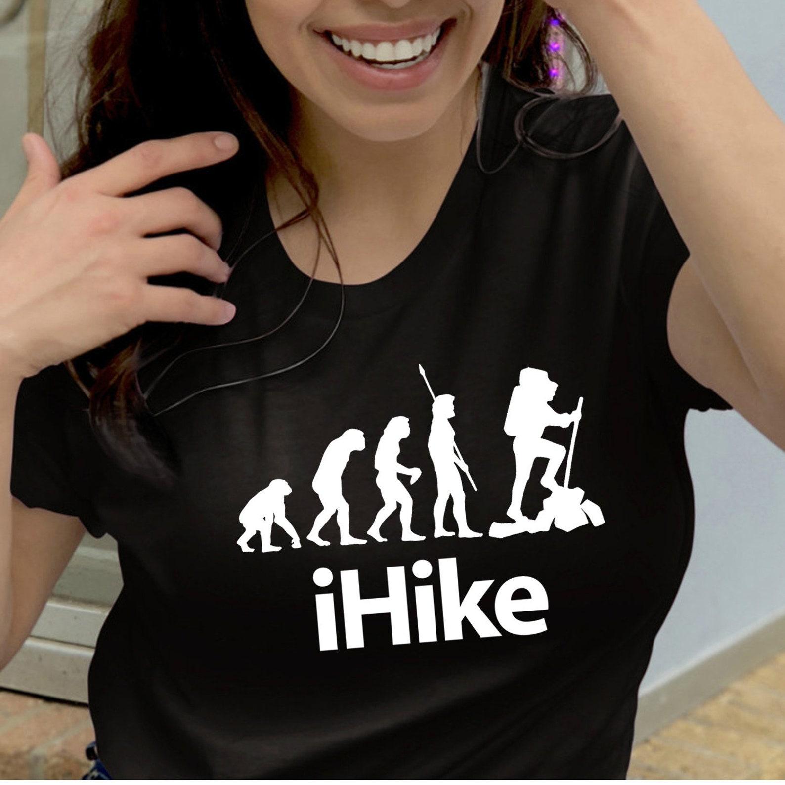 Funny Intelligent Hiking Tee Shirt, iHike T shirt, Satirical Evolution Theory Hiker T shirt Gift, Active Sports Hiking Graphic Tee 2XL