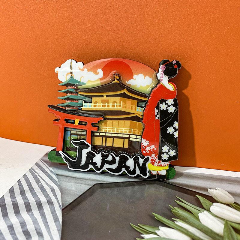 Japanese Epoxy Wood Refrigerator Magnets - Cute Cartoon Cultural Souvenirs, Soft Magnetic