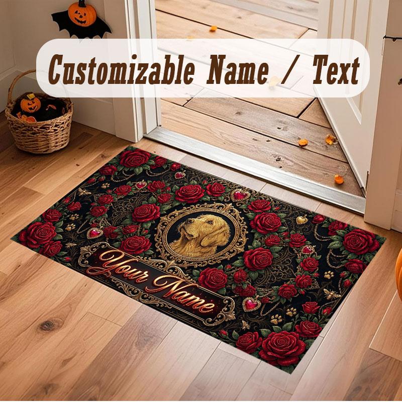 Floral Garden Theme Crystal Velvet Floor Rug Personalized Custom Name Text Warm Carpet Home Decoration