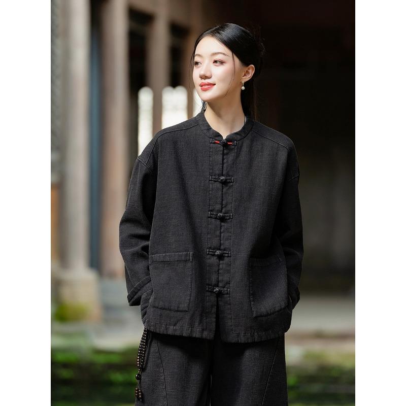 25 Meditation Is Still the Original Commoner, Thickened Padded Jacket, Women's Winter Ramie Sand Fried Chinese-style Retro Cotton-padded Jacket