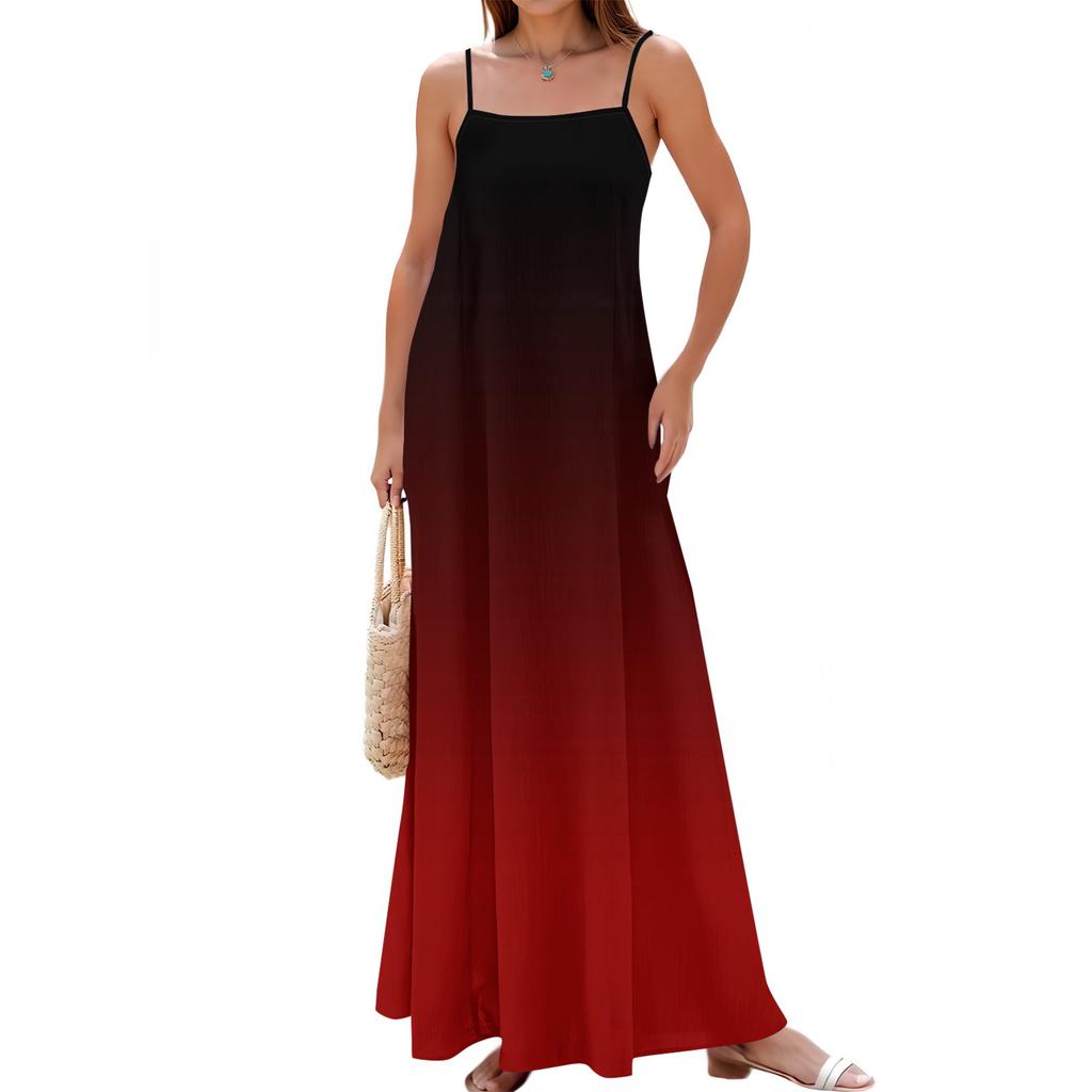 Damska Wiosenno-Letnia Codzienna Moda Regulowane Szelki Drukowana Długa Sukienka