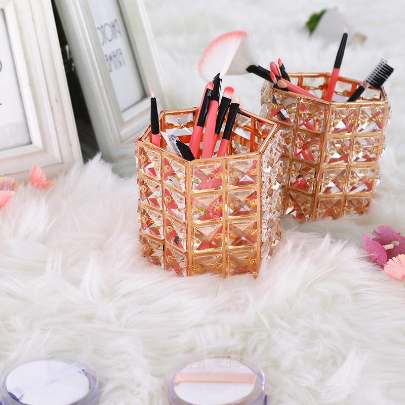 Hexagonal Crystal Pen Holder Makeup Brush Pot Storage Container Home Desktop Decorative Ornament