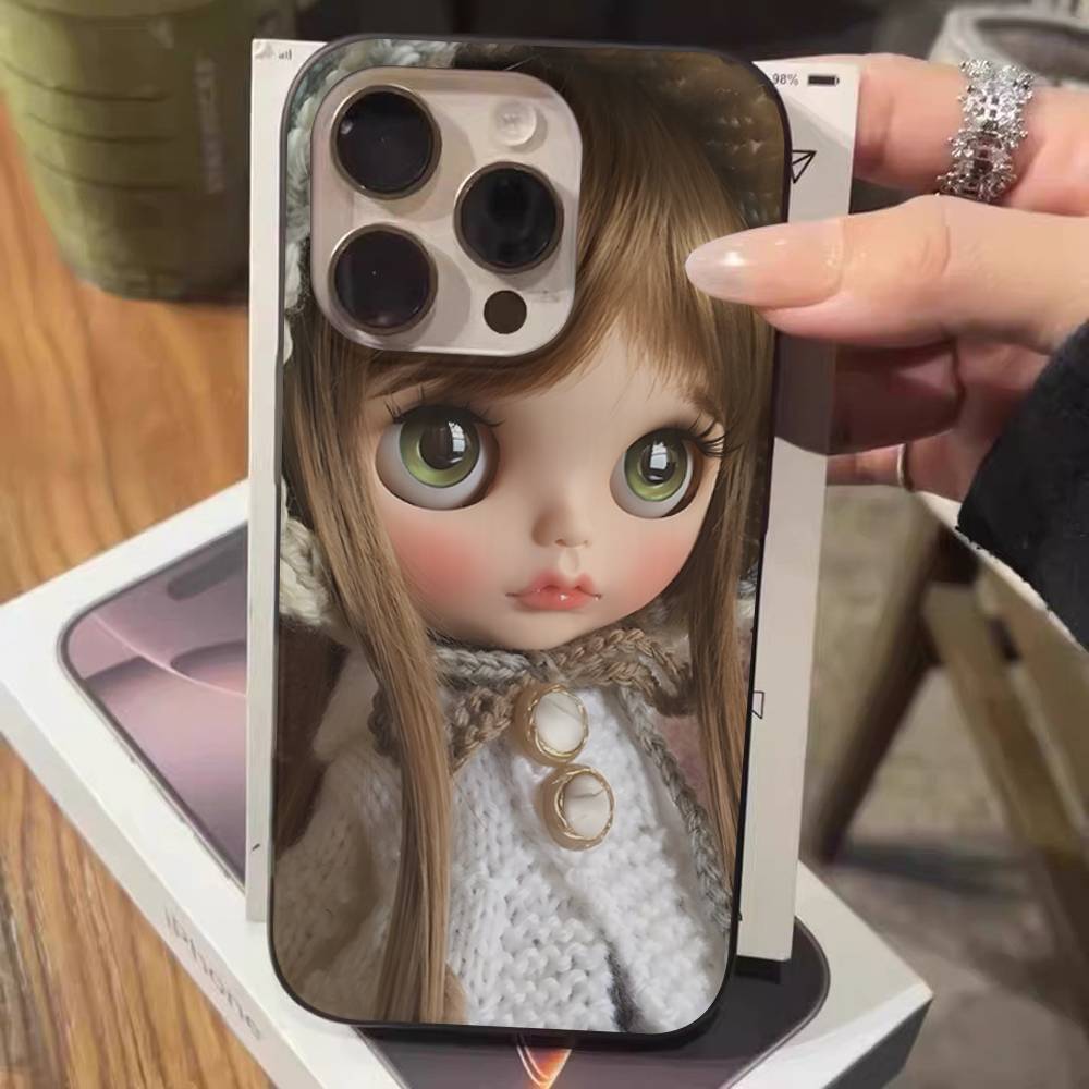 Dark Cute Girl Doll Art For IPhone 16 15 14 13 12 11 17 Pro Max Plus Wave Corrugated Phone Case Anti Drop Cover