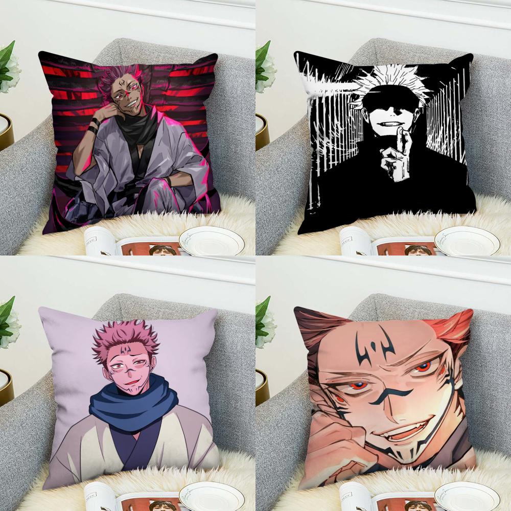 Anime Jujutsu Kaisen Pillow Case For Car Sofa Decorative Home Doublesided Print Plush Square Throw Pillow Cushion Cover