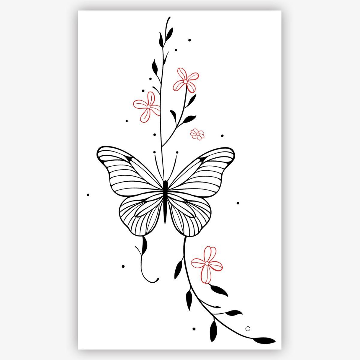 

Butterfly Safflower Vine Tattoo Sticker, Waterproof And Long-Lasting, Sexy Waist Side Model, Simulated Tattoo Sticker. 9*15
