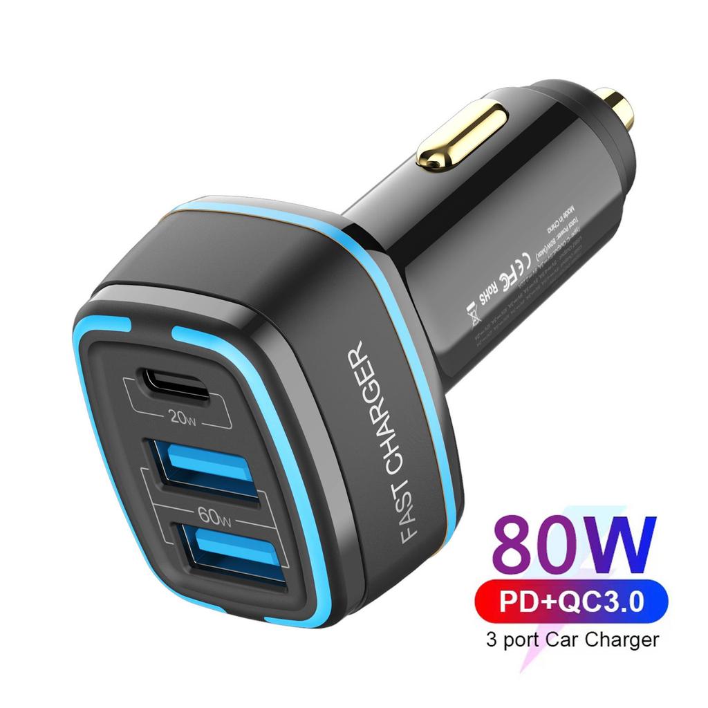 80W 5A Type-C PD3.0 & QC4.0 Fast Car Charger, Fully Compatible, Smart Charging