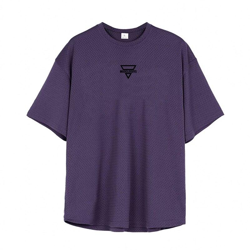 Muscleguys New Arrivals Hollow Breathable T-Shirts Men's Simple Thin Short-sleeve summer Fitness Do Exercise Oversized Tops
