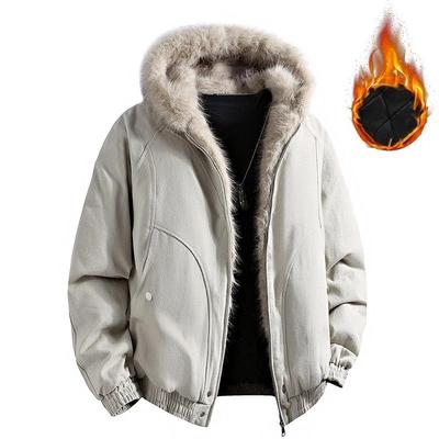 Męskie Zimowe Kurtki z Kapturem i Futrzanym Kołnierzem, Ocieplane, Grube, Ciepłe Parki, Odzież Wierzchnia, Streetwear, Harajuku, Kurtka Oversize
