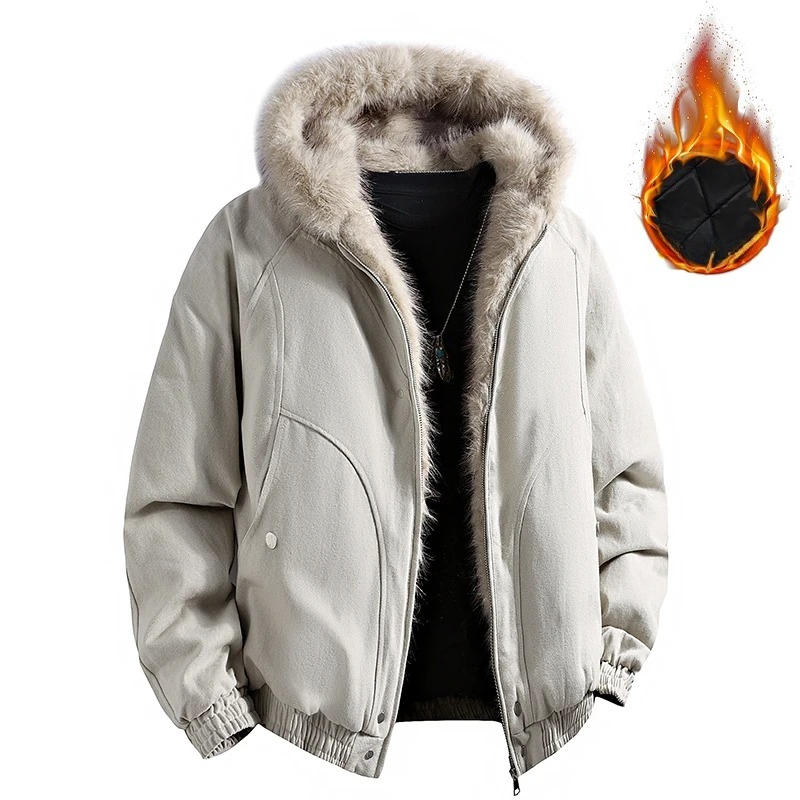 Men's Winter Fur Collar Hooded JacketsPadded Thicken Warm Parkas Outwear Streetwear Harajuku Oversized Jacket