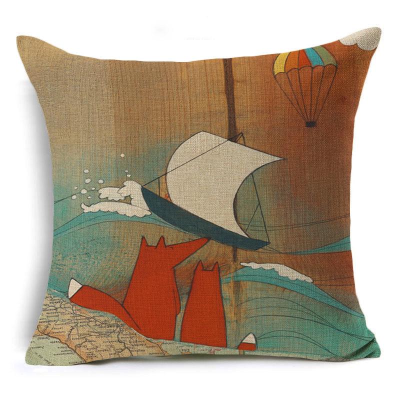 Cute Hand-painted Cartoon Small Animal Linen Pillow Pillow Cover Cartoon Love Red Fox Cushion Cover