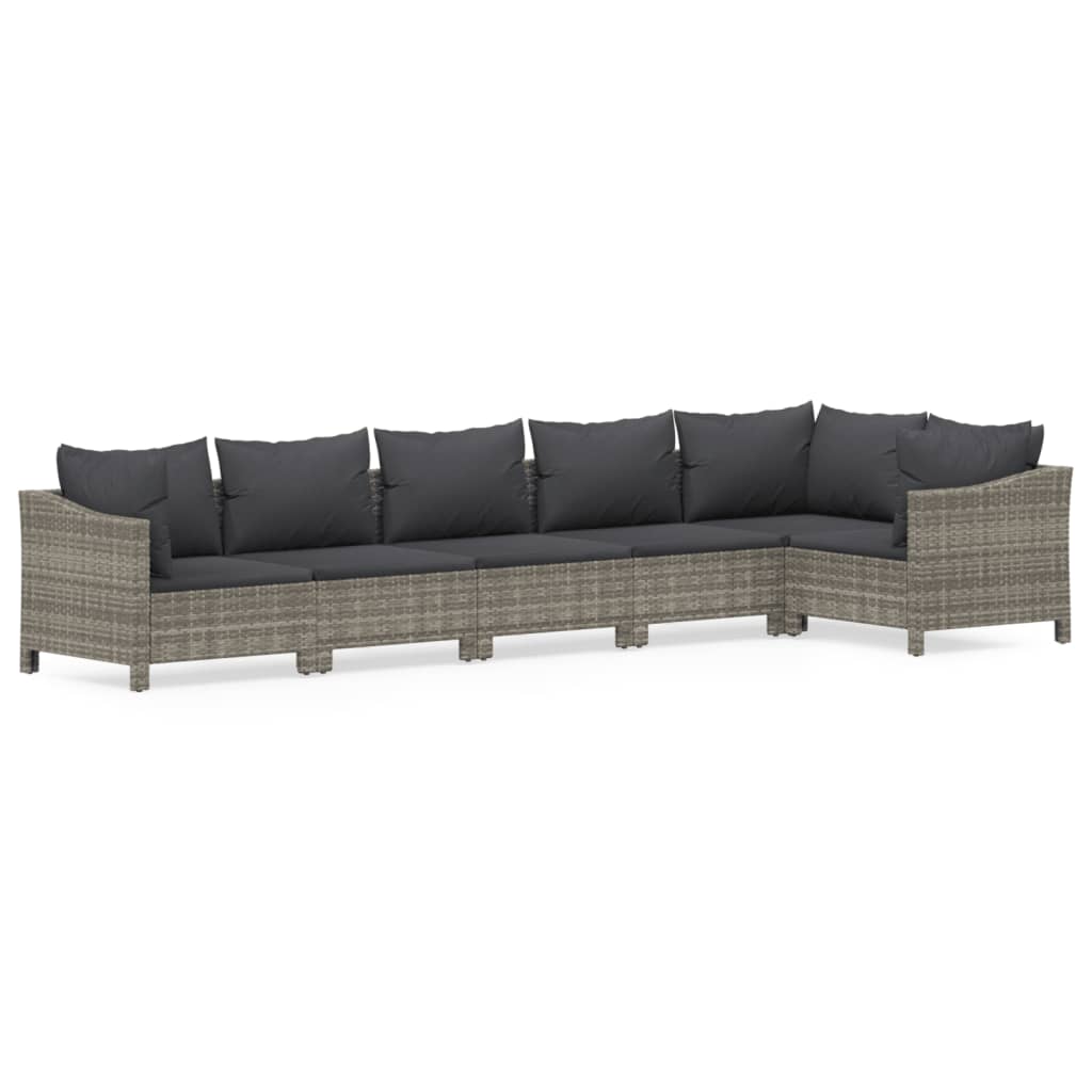 Vidaxl 6-Cz. Garden Lounge Set, Cushions, Grey, Rattan PE