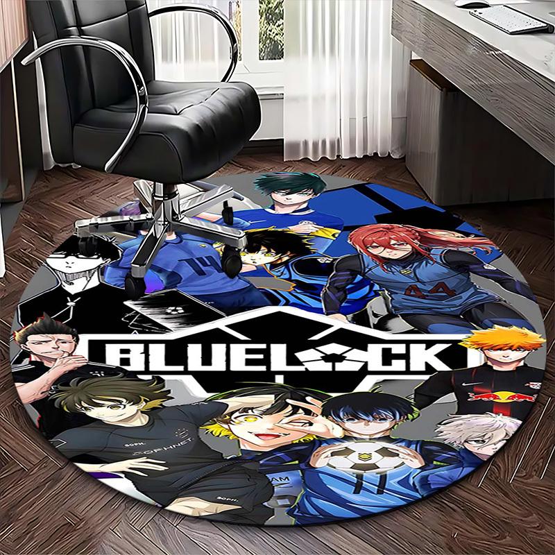 1pc Blue Lock Anime Design Round Carpet - Office Chair Mat, Non-Slip Rug for Home Decor, Living Room, Bedroom, Game Room
