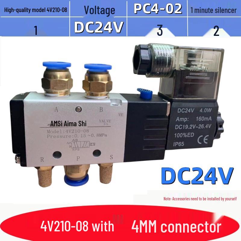 Pneumatický solenoidový ventil 4V210-08: Dvoupolohový, pěticestný řídicí ventil pro vzduchový válec (12V/24V/220V)
