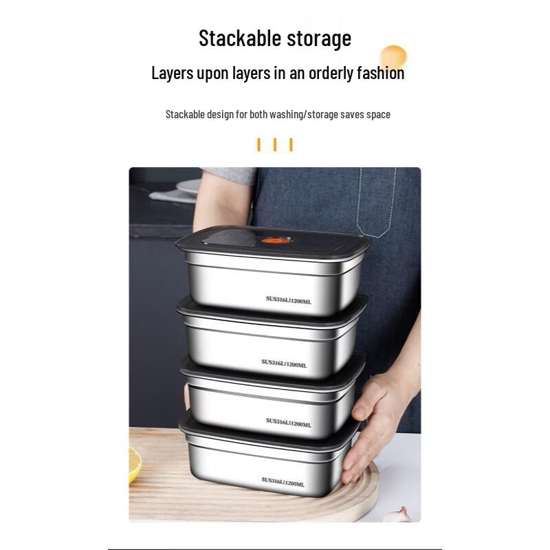 Youde 316L Stainless Steel Refrigerator Storage Container, 2200ml, 6-Pack