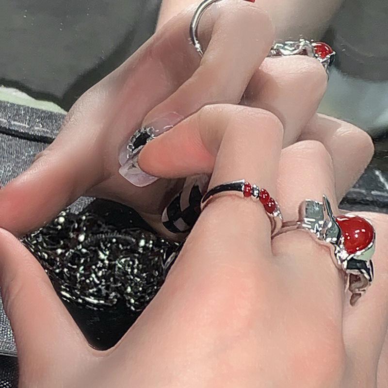 Spice Girl Niche Design Sense Cold Wind Ruby Opening Simple Irregular Fashion Ring Women'S High Sense