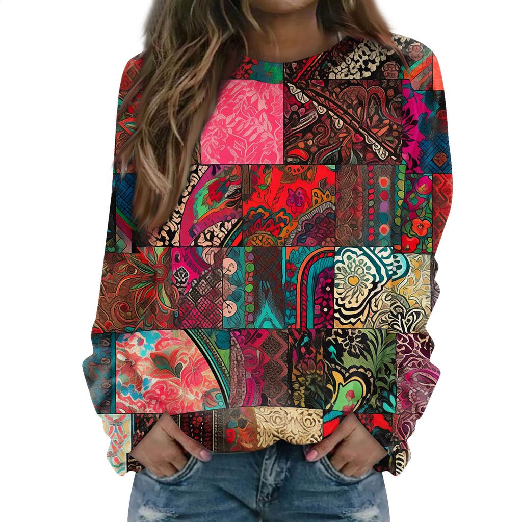 Felpa da Donna alla Moda Casual a Maniche Lunghe con Stampa Natalizia al Collo
