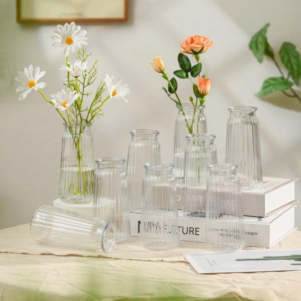 Ribbed Design Clear Flower Vase Nordic Style Flower Arrangement Cylinder Vases Home Decoration