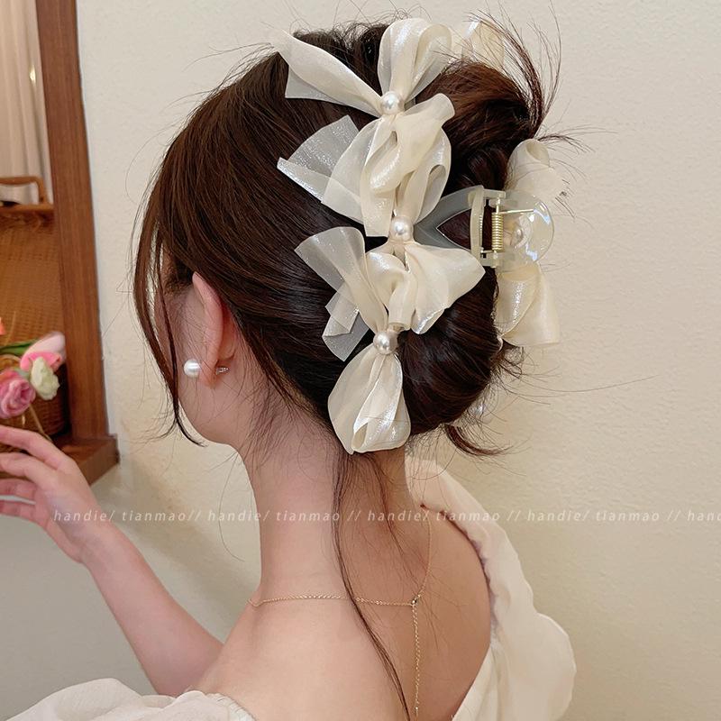 Extra Large Mesh Bow Claw Hair Clip - 2023 High-End Shark Clip for Women