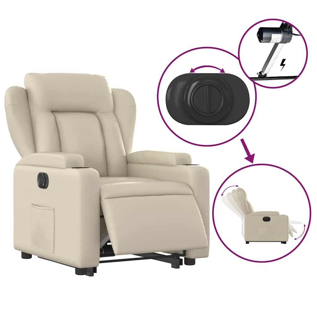 Electric Recliner Chair with Rising Assistance Cream Artificial Leather