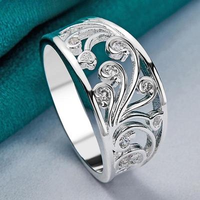 Popular And Fashionable Silver Jewelry Ring, Patterned Zircon Design, Women'S Exquisite Jewelry Accessories