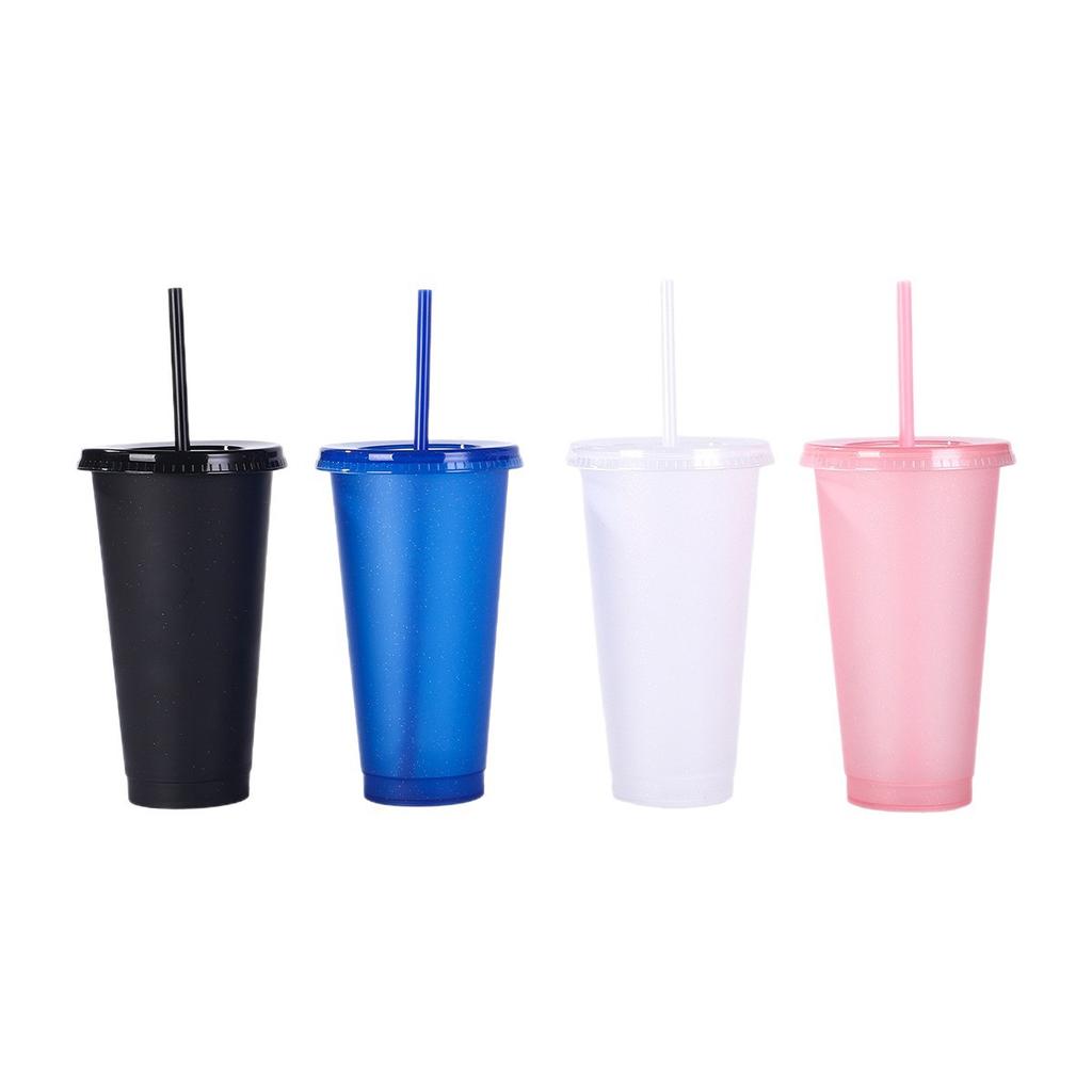 Water bottlePP temperature-sensing glitter color-changing cup large capacity 710ml single-layer plastic cup summer portable straw cup