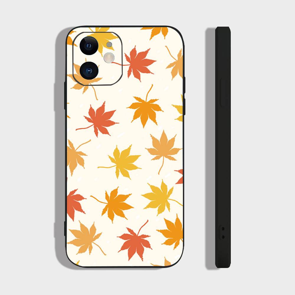 Autumn Maple Leaf Decoration Phone Case For IPhone 17 Air 16 15 14 13 Pro Max 11 12 Black Silicone Cover