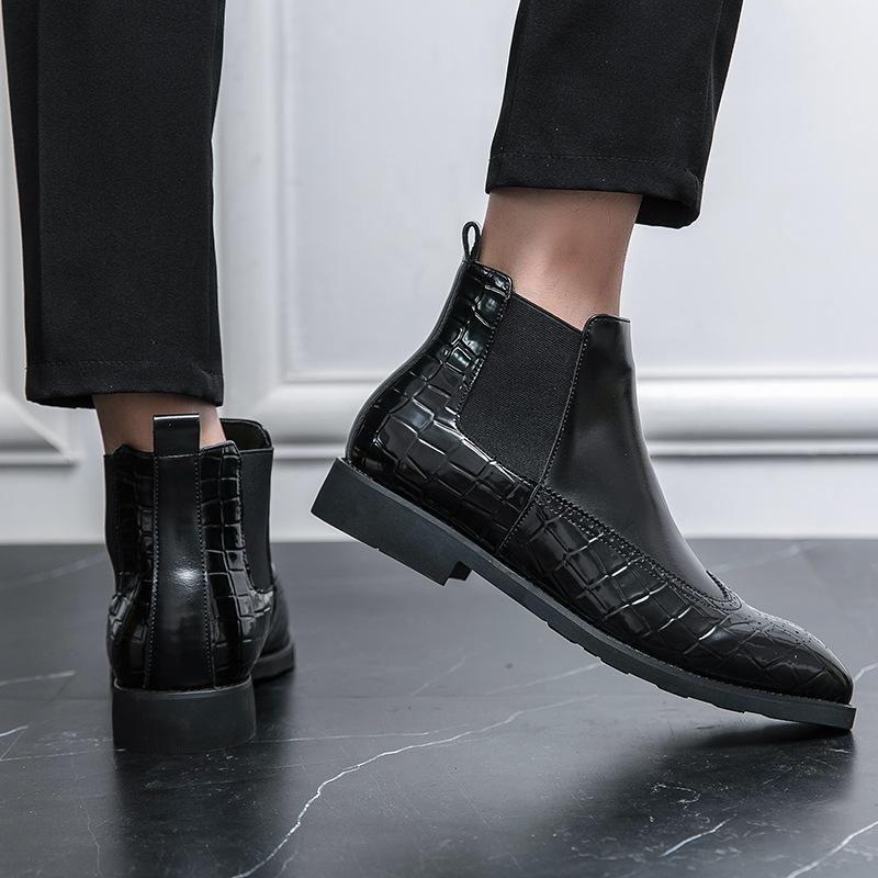 

Autumn and winter men s Brock Chelsea boots men s pointed short boots high-top leather shoes Martin boots men s British large-size leather boots 38 чёрный