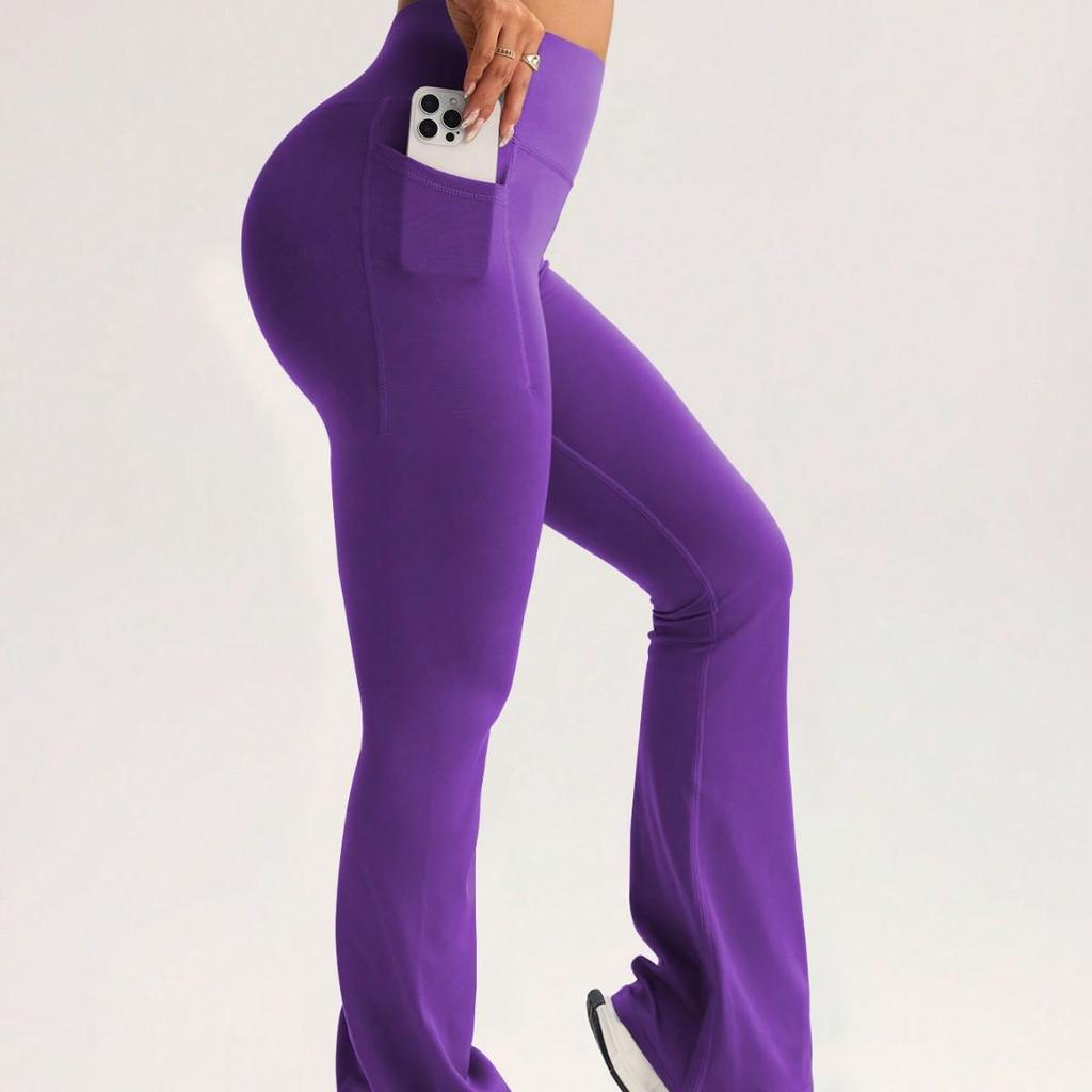 Lulu Women's High Waist Flared Yoga Pants - Slim Fit, Peach Hip, Outdoor Sportswear