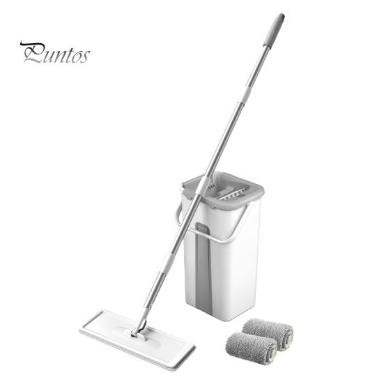 Stainless Steel Handle Lazy Mop Flat Squeeze Bucket Set with Long 360-Degree Rotation Dry Wet Use Tile Floor Cleaning Wringer Kit Family-Friendly Tool