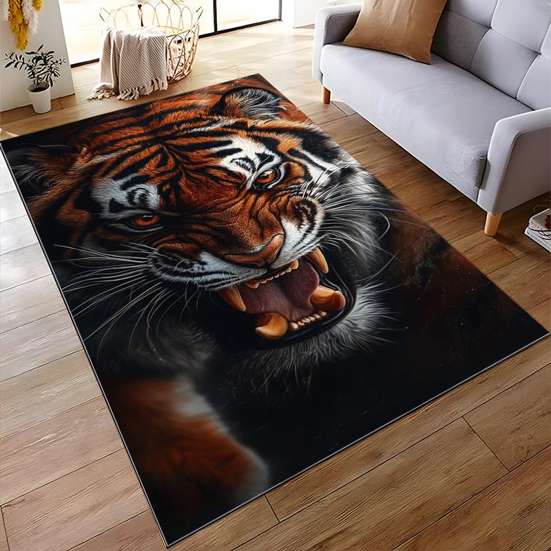 Fierce Tiger Printed Carpet for Living Room or Bedroom, Animal Design Suitable for Use As an Anti-slip for Living Room Bedroom Sofas