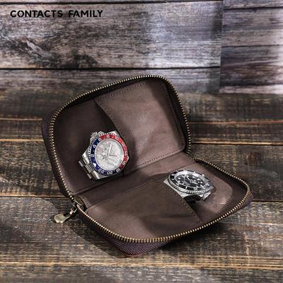 CONTACTS FAMILY Vintage Crazy Horse Leather Zippered Watch Pouch