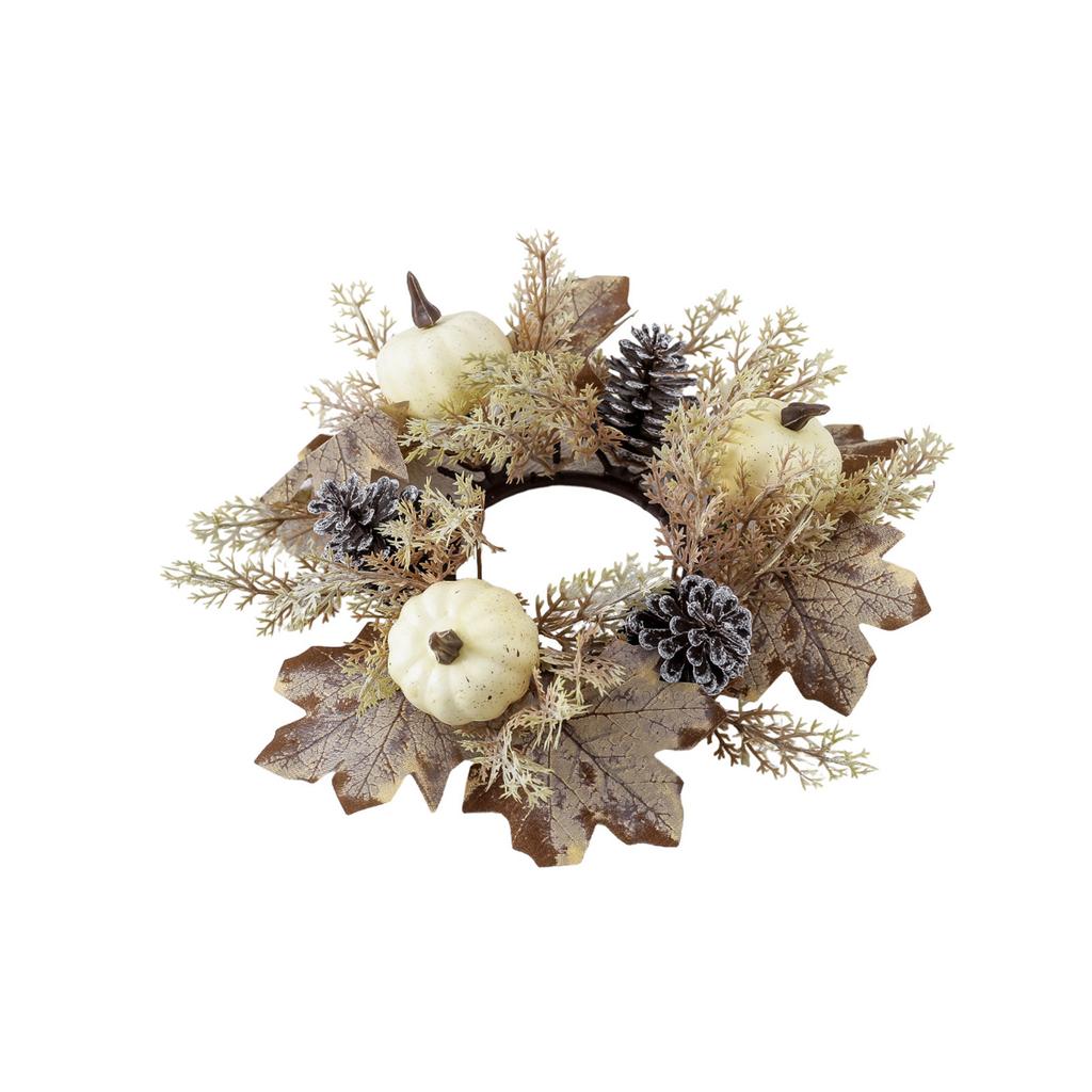 Pumpkins Maple Leaves Candle Rings Wreaths With Sunflower Fall Candle Rings Thanksgiving Day Ring Holder Artificial For Wedding,Door Tabletop Decor