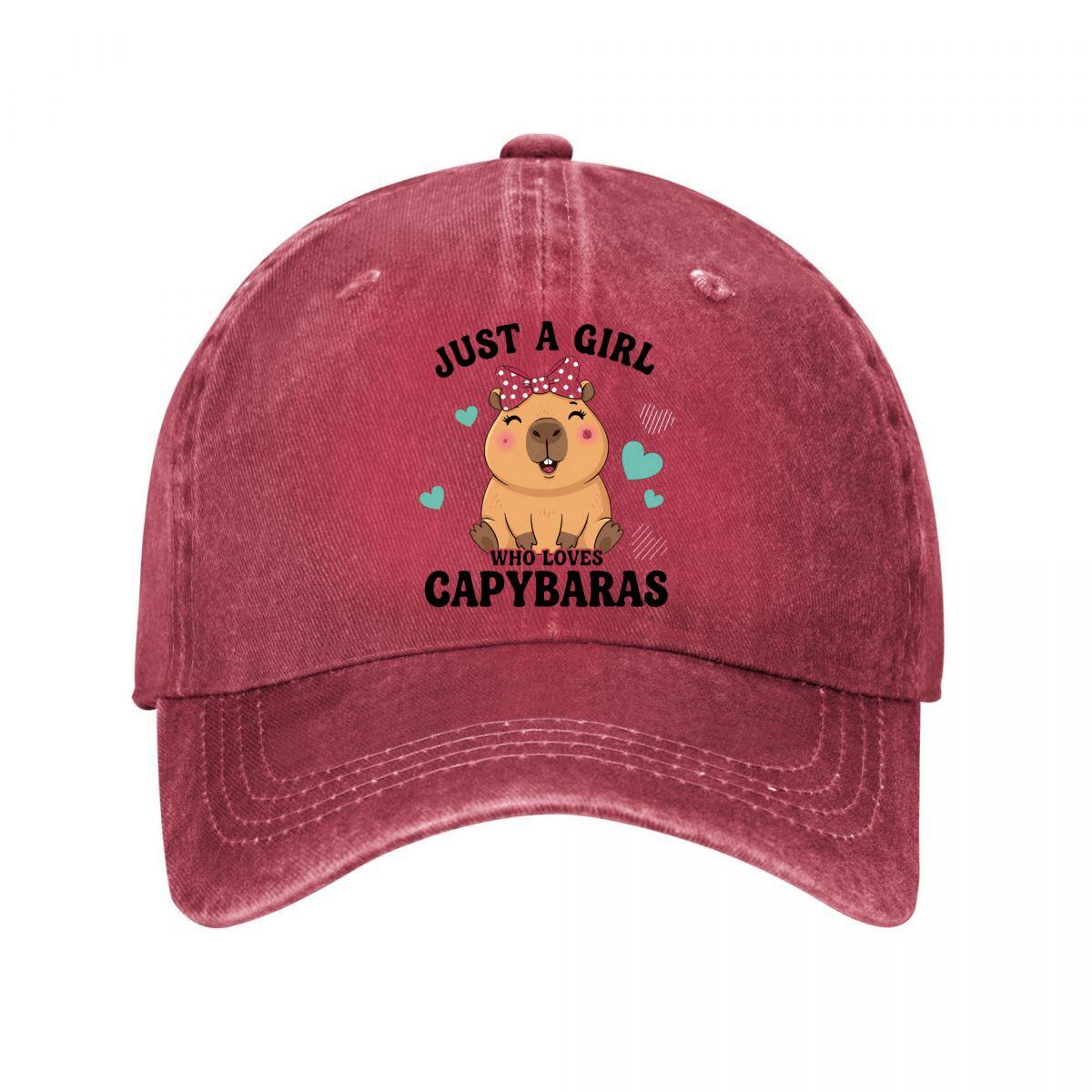 Just A Girl Who Loves Capybaras Cute Bow Washed Baseball Cap Outdoor For Womens Unisex FeUnisex One Size