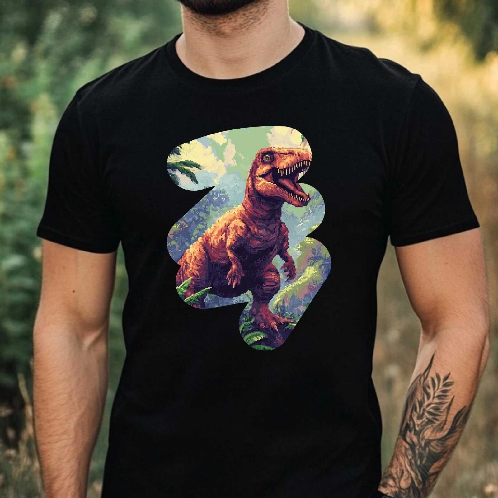 T-Shirt Herren Dino Pixel Art Motiv Baumwolle Größe XS bis 5XL M