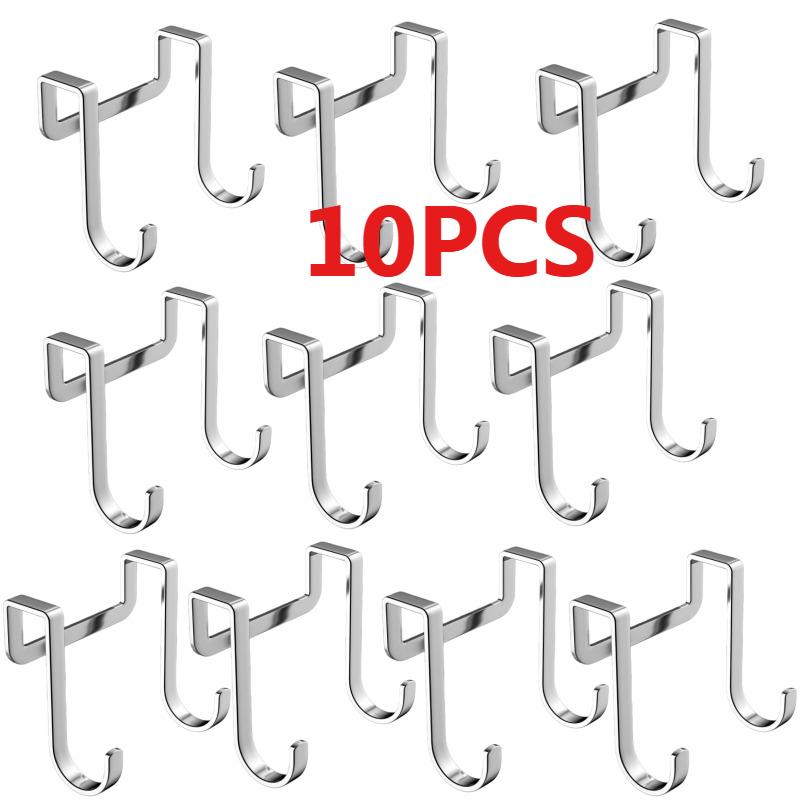 1-10Pc Stainless Steel Double S-Shape Door Back Hook Free Punch Multi-Purpose Hanger Kitchen Bathroom Storage for Coat Towel Bag