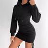 Autumn new sexy wind drawstring design hooded hip wrap long sleeve sweater skirt women