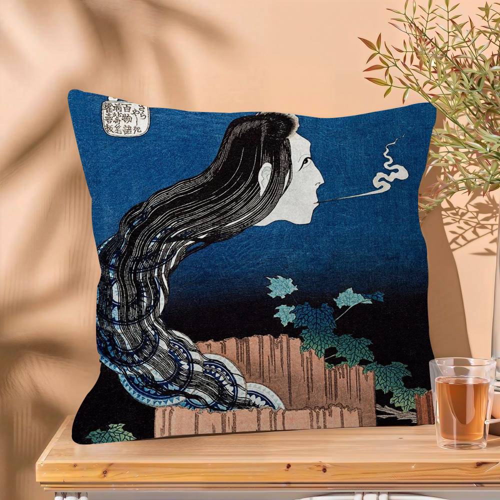 Vintage The Great Wave Katsushika Hokusai Office Cushion Pillowcase Car Cushion Cover45X45CM Lumbar Pillowcase Sofa Pillowcover