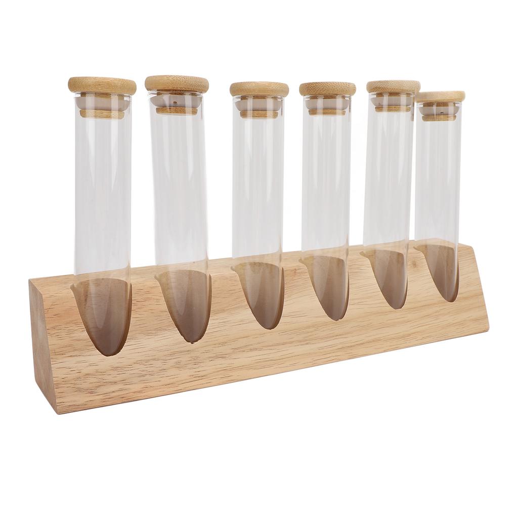 Coffee Bean Tubes Glass Refillable Dosing Coffee Bean Storage Jars with Solid Wood Base for Cafe