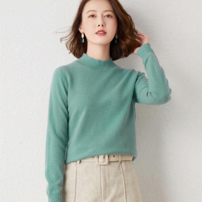 Half High Neck Sweater for Women Pullover Knitted Base Solid Color Loose Long Sleeved Sweater