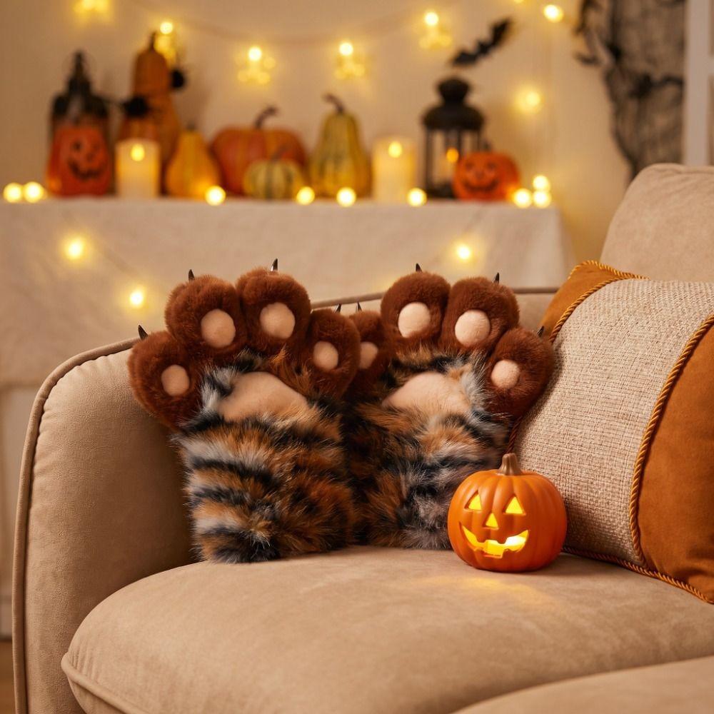 Stripe Cosplay Costume Gloves Tiger Print Plush Cat Paw Gloves Cute Cat Claw Mittens Role Play