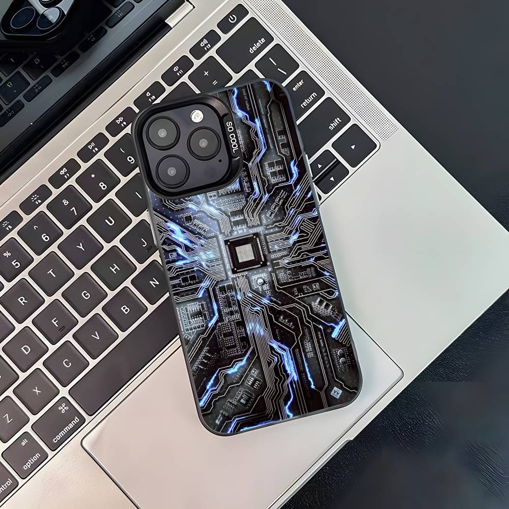 Science Circuit Board Phone Case For iPhone 17,16,15,14,13,12,11,Pro,Max,Plus,Black Matte Shockproof Cover