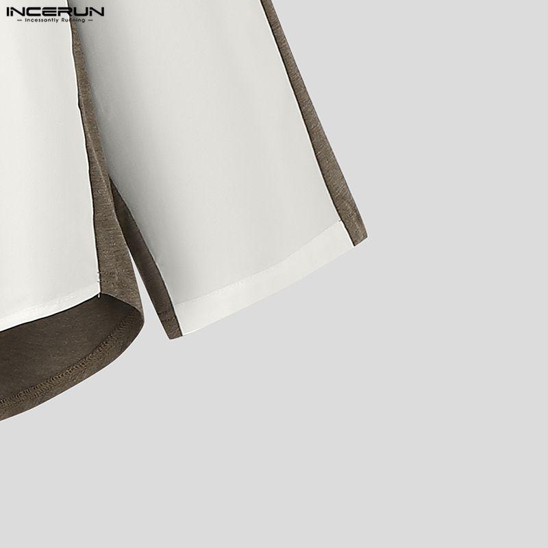 INCERUN Oversized Men Long Sleeve Back Patchwork Buttons Casual Loose Shirts Tops