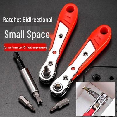 Two-Way Ratchet Screwdriver with Forward/Reverse Rotation and Right Angle Wrench for Tight Spaces