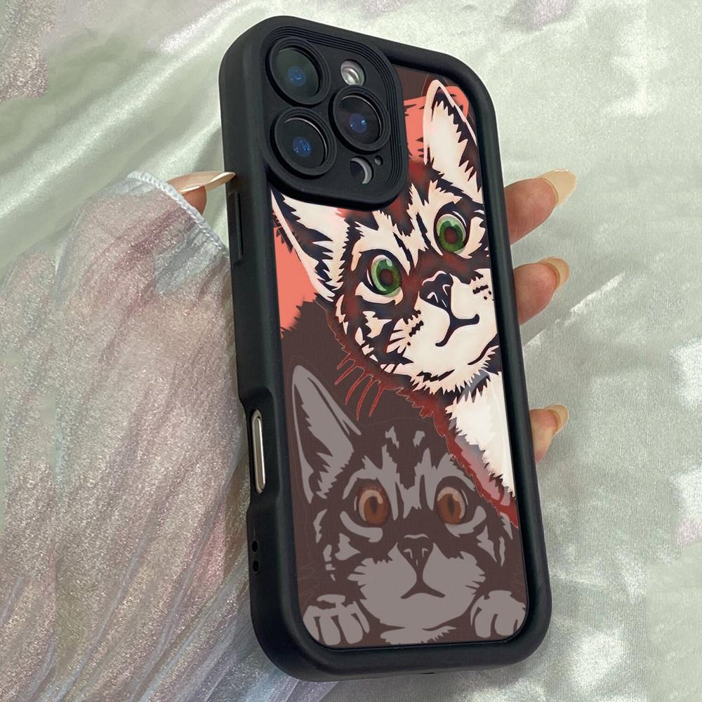 JT429 Pop Art Cat with Heterochromia for iPhone 17 16 15 14 13 Pro Max Samsung S26 S25 Ultra A17 A07 A56 A16 Xiaomi 15T Redmi 15c Note 14 13 Soft Case